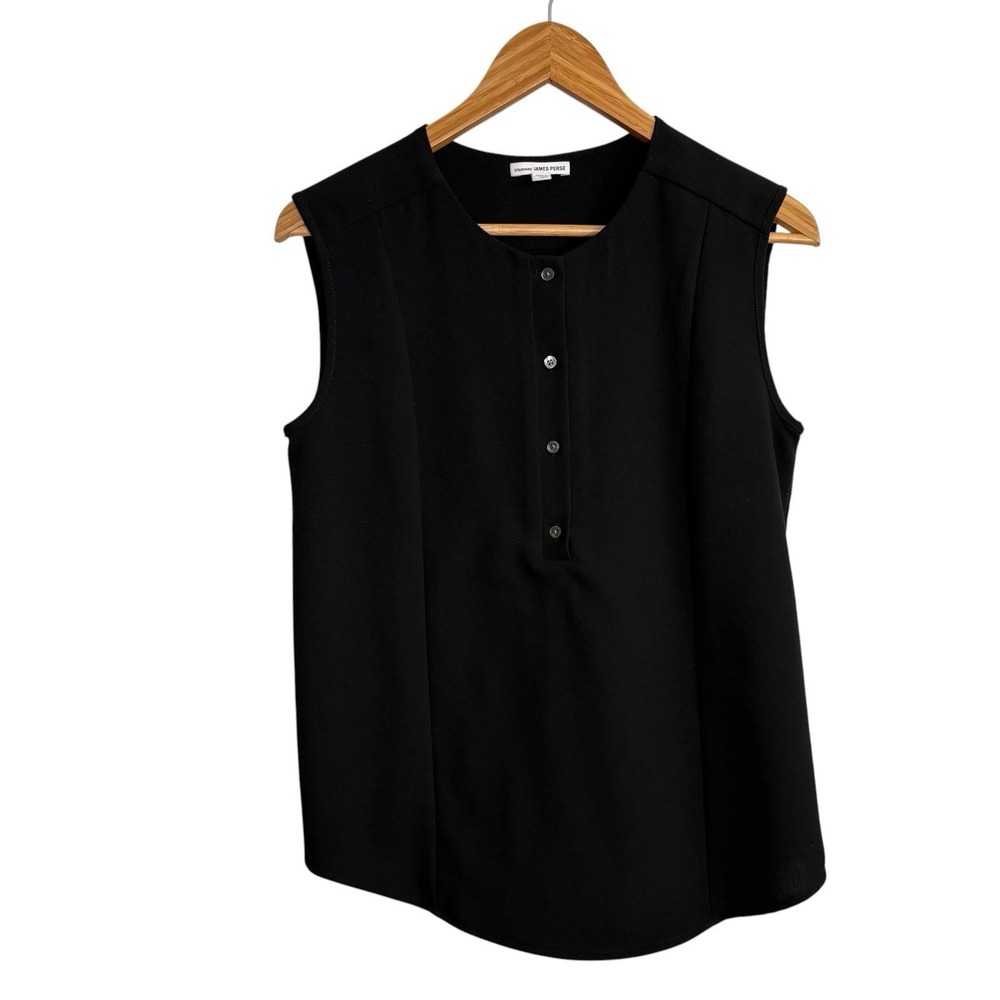 Standard James Perse Womens Top 2 Black Henley Sleeveless Blouse Capsule Basic